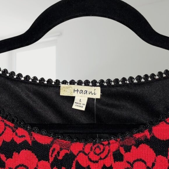 NWT Red Floral Lace Bell Sleeve Dress | Lined | Romantic Stretchy Fit | Size L - Picture 8 of 11